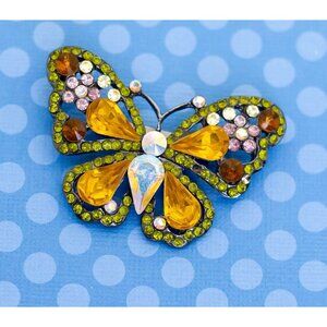 Vintage Colorful Gemstone Butterfly Brooch - M25